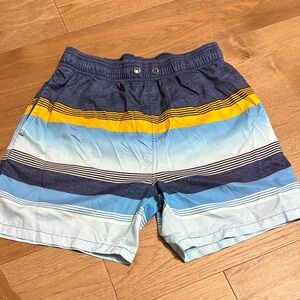 Amazon Essentials Men's Swim Trunks - Blue and Yellow Stripes